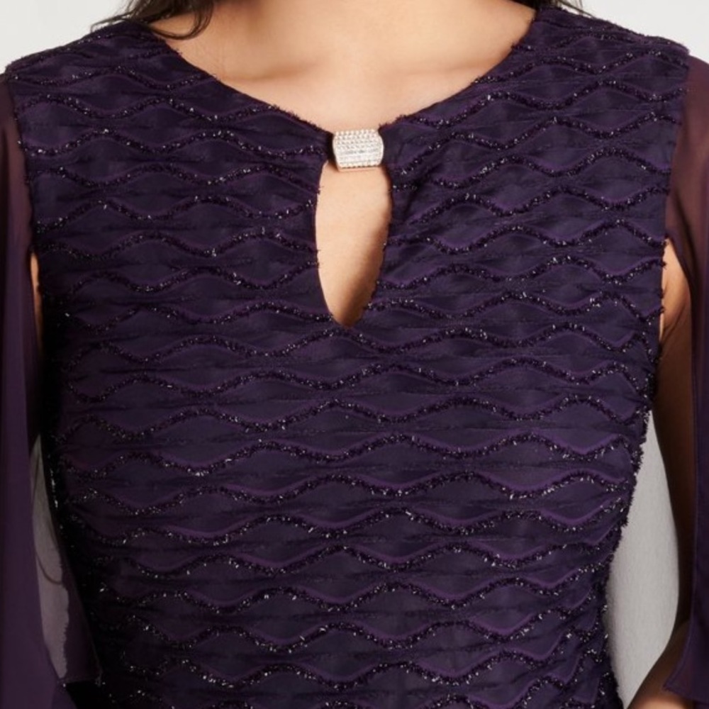 Women’s Formal Dress Size 10, 14 CONNECTED APPAREL Purple Cape-sleeve Short NWT - Picture 7 of 8